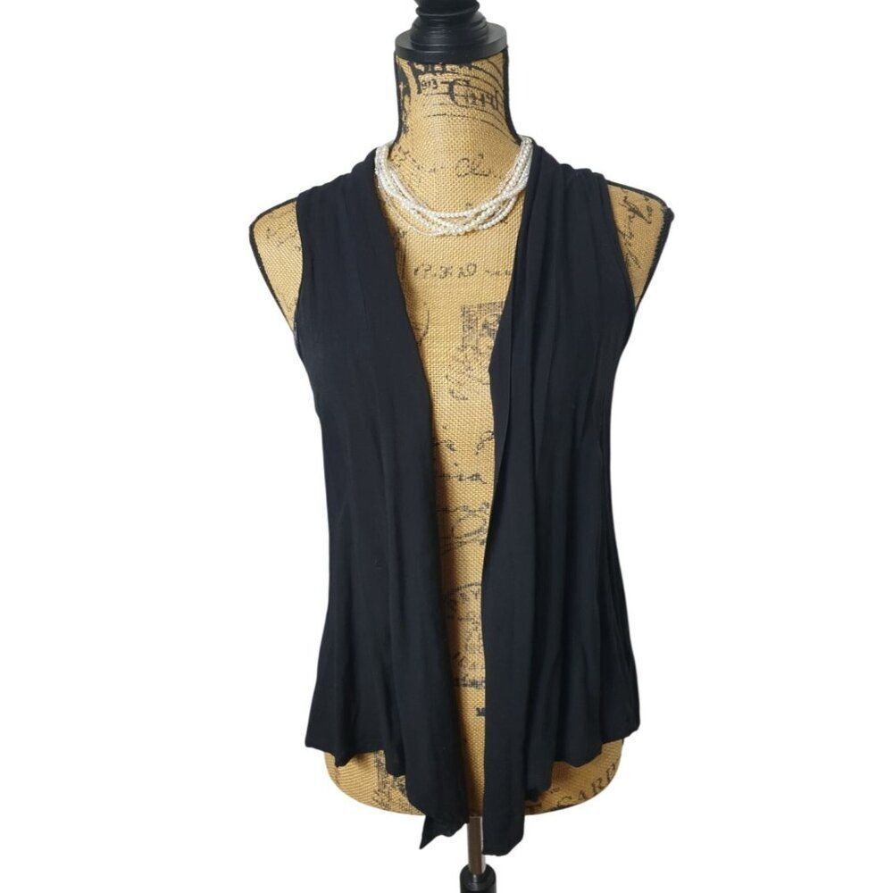 Forever 21 Black Vest S Sleeveless Open Front Cardigan Lace Back Detail